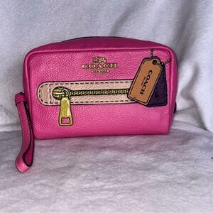 Coach Pink Cosmetic Bag with Zipper Design